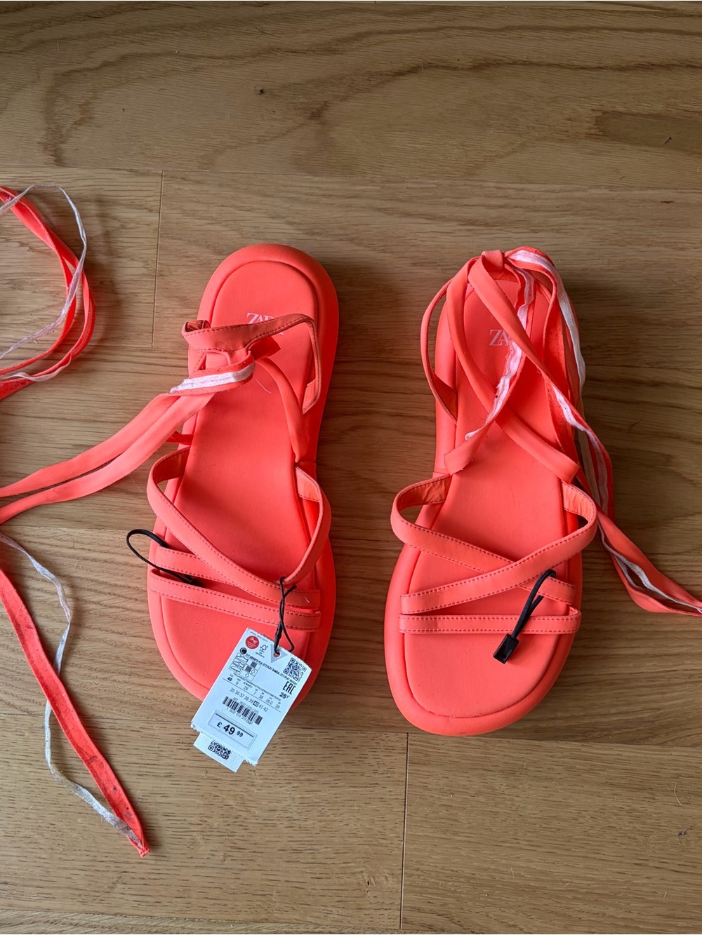 Zara Coral Tie-Strap Sandals for Women